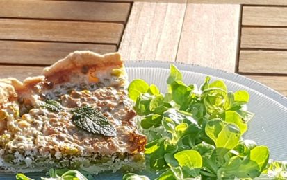 Quiche vegan, tofu, petit pois, coco-menthe